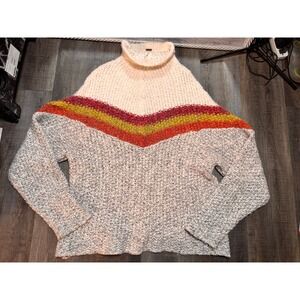 Free People To the Left Chevron Sweater Mock Neck Oversized Chunky Knit Small